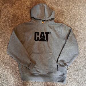 Caterpillar Men's Grey Pullover Hooded Long Sleeve Sweatshirt.  Size M